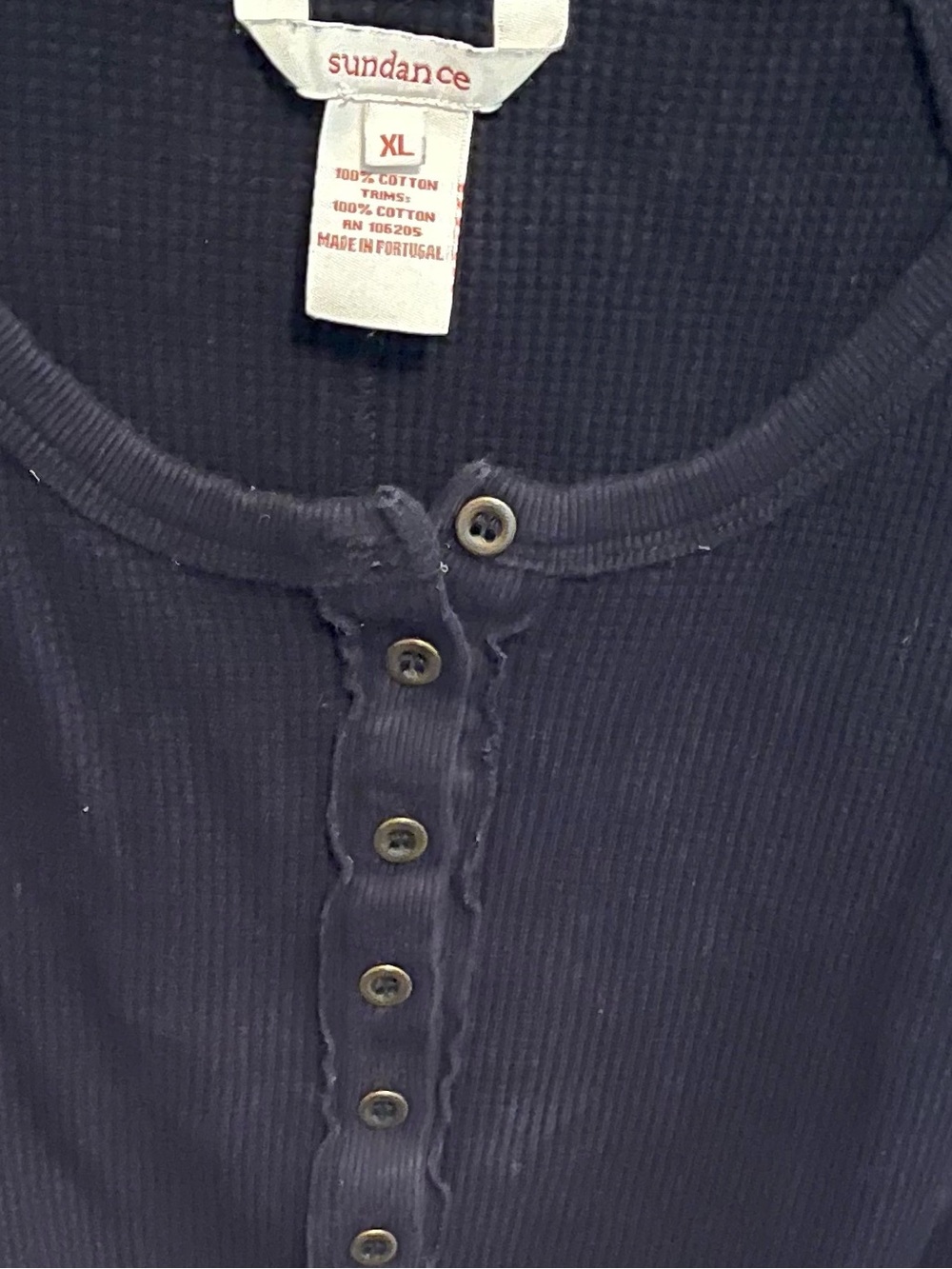 Sundance Black Waffle Knit Henley with Patterned Cuffs